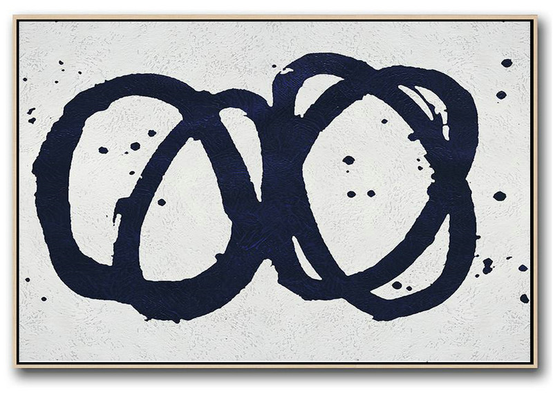 Abstract Oil Painting,Horizontal Navy Painting Abstract Minimalist Art On Canvas,Original Art Acrylic Painting
